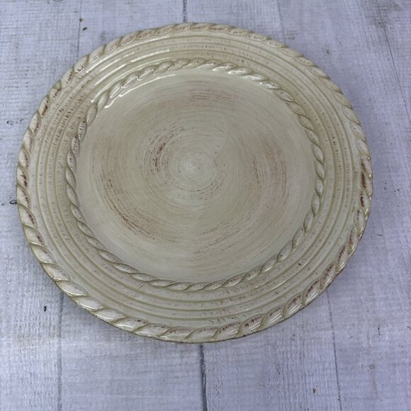 Roscher BELLINI CREAM Embossed Rope Ring Earthenware Lunch Salad Plates Set 3 - Picture 2 of 15
